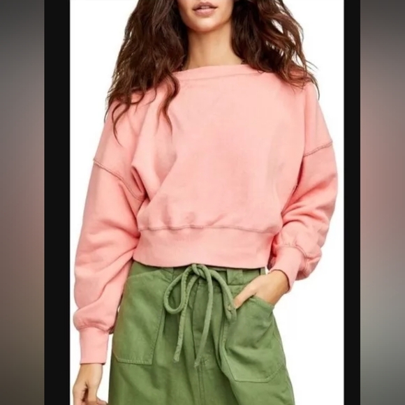 FREE PEOPLE PEACH TAKE ME BACK PULLOVER SWEATSHIRT TOP SZ xS 22" - Picture 8 of 8